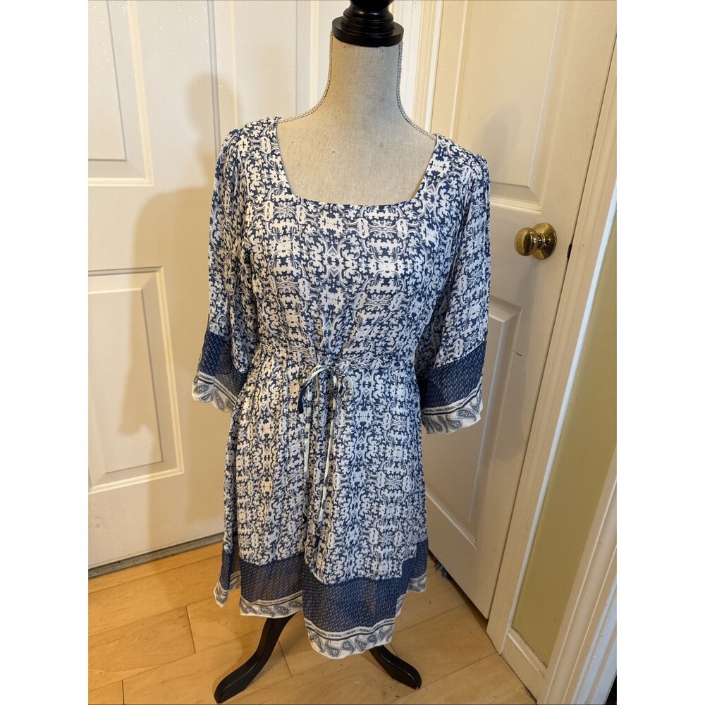 BLUE BELL SLEEVES The Impeccable Pig Blue Print Viscose Blend Dress Size M